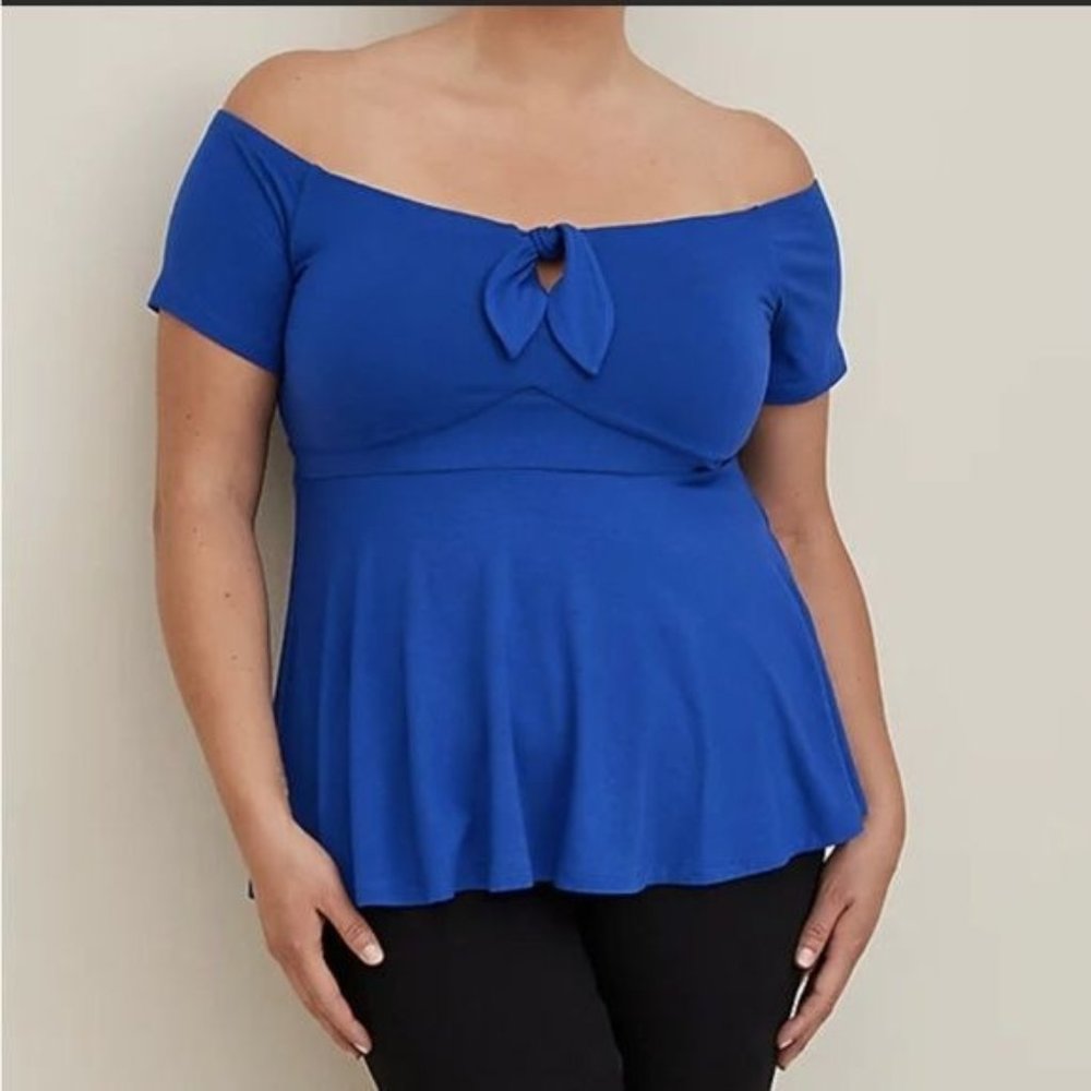 TORRID Babydoll Soft Tie - Front off - Shoulder‎ Top Size 3 (3X) Color Blue